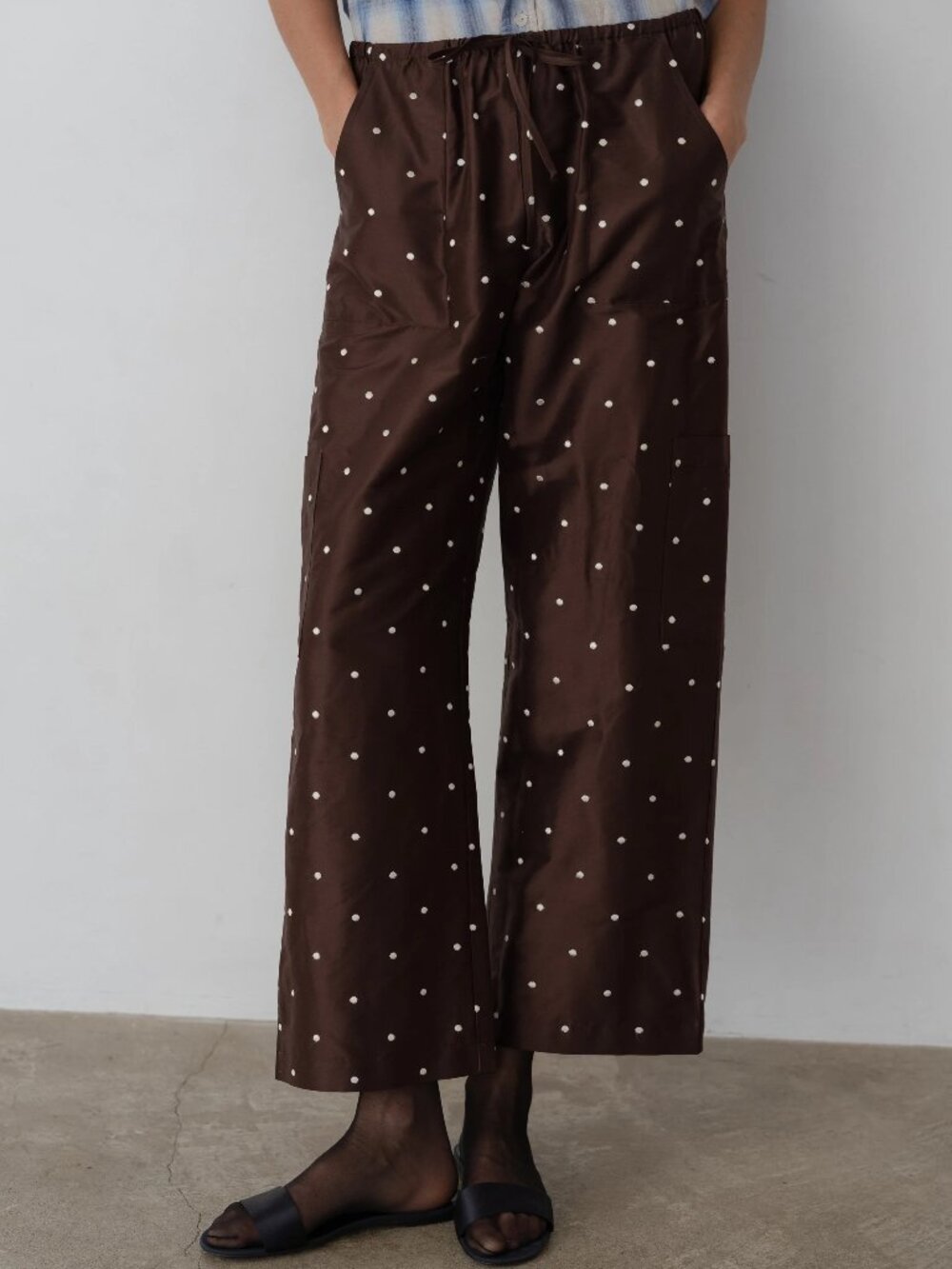 Donni Polka Dot Brown Silk Taffeta Cargo Pants in M